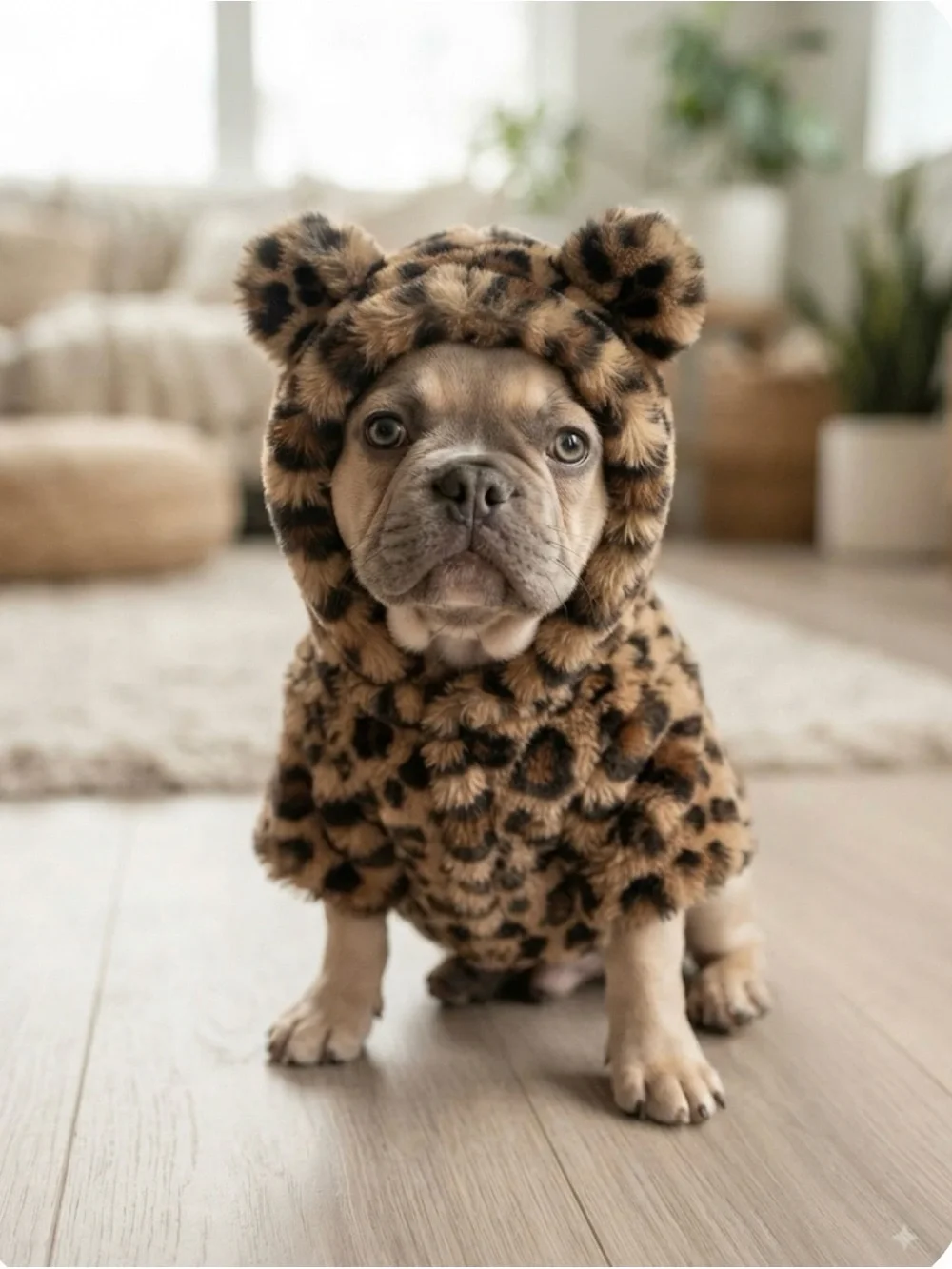 Plush Leopard Print Dog Hoodie - Cozy Pet Costume